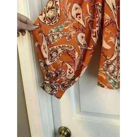 Flying Tomato Anthropology Long Sleeve Boho Top Orange Paisley Size Medium - Picture 3 of 6